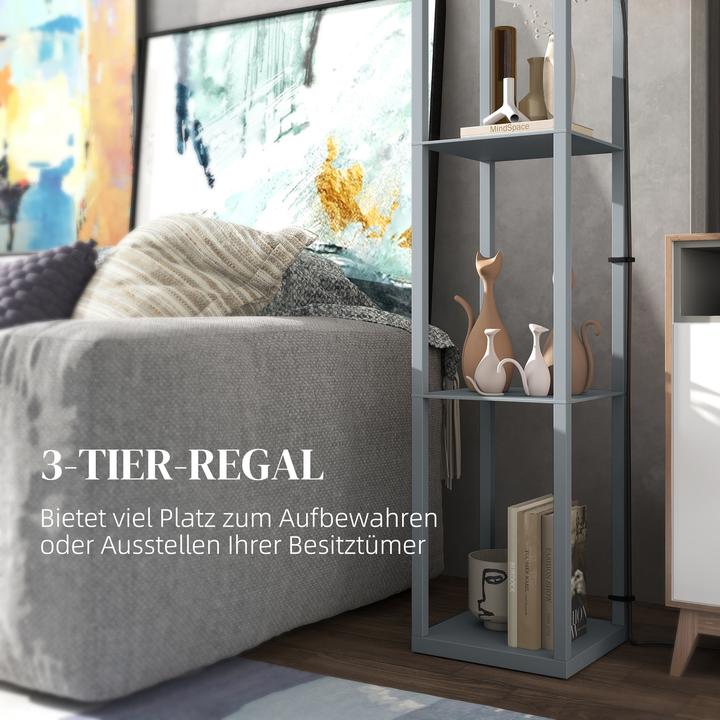 Produktbild Homcom Stehleuchte MDF, Stoff Hellgrau+Weiss (E27)