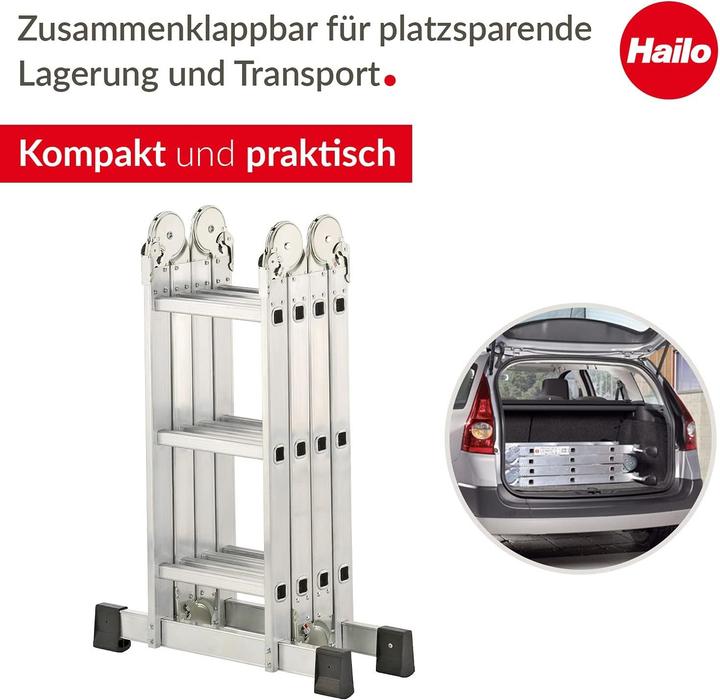Actual product image Hailo M60, aluminium universal ladder, 4x3 rungs (Multi-purpose ladder, 332 cm)