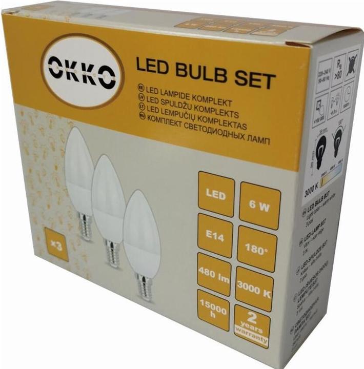 Produktbild Okko LED BULB C37 6W E14 510LM 830 3PCS/PACK (E14, 510 lm, 3x)