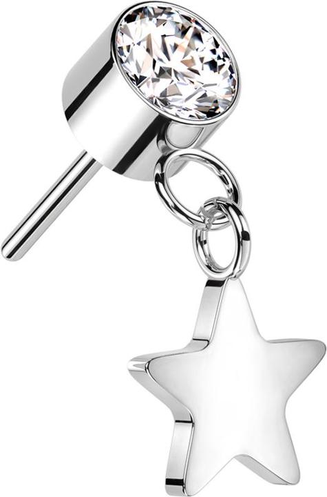 Image du produit Star Piercing Threadless cylindre argenté cristal argenté pendentif étoile argenté (Titane, sans laiton)