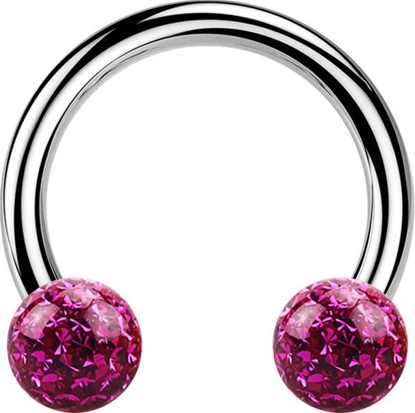 Star Piercing Micro Circular Barbell silber mit zwei Kristall Kugeln fuchsia Epoxy Schutzschicht (ohne Messing, Titan G23)