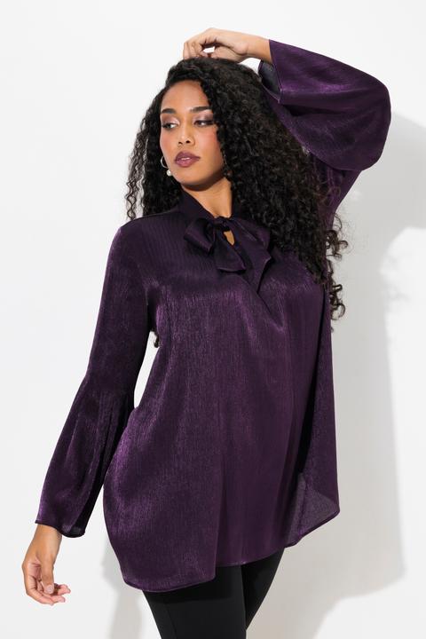 Immagine prodotto Ulla Popken Blusa dal taglio svasato con fiocco, scollo a V e maniche lunghe (50, 52)