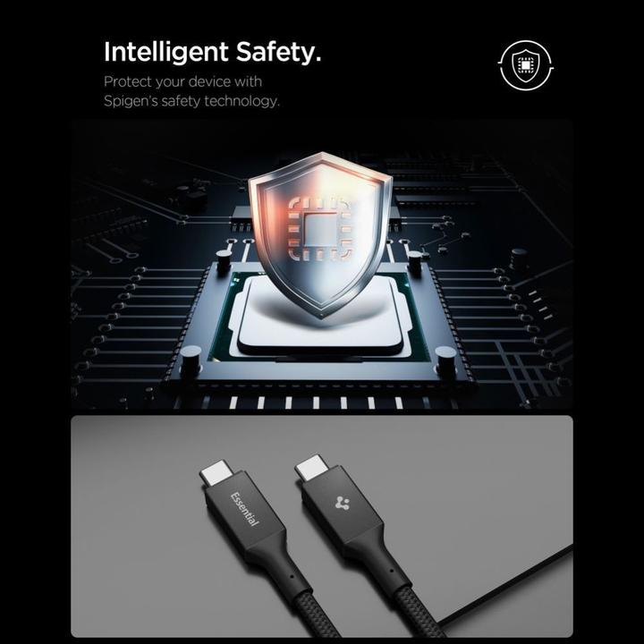 Actual product image Spigen Essential USB C to USB C 100W Cable black EB10010CC (1 m, USB 3.2 Gen 1, 100 W)