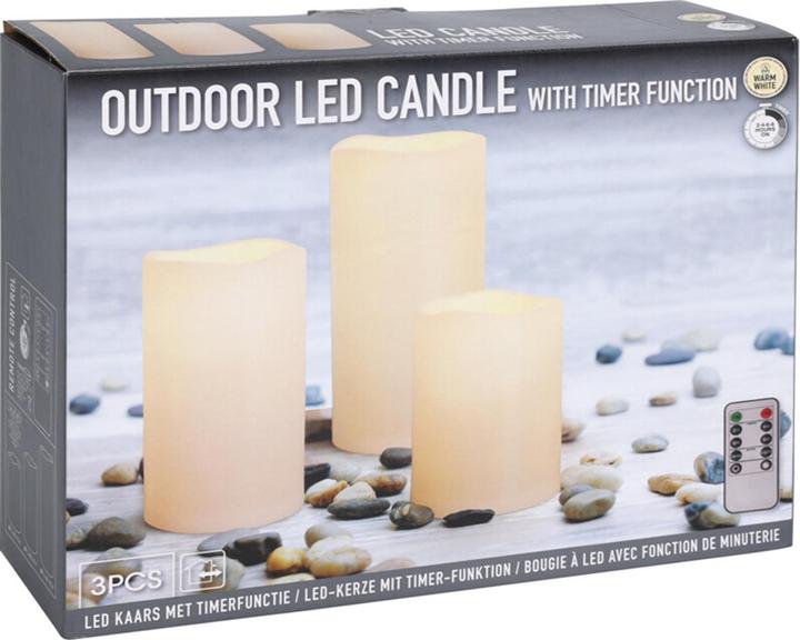 Produktbild Mojawo LED Outdoor Kerzen Kerzenset Fernbedienung Timer Elfenbein H15/20/25cm (3 x)