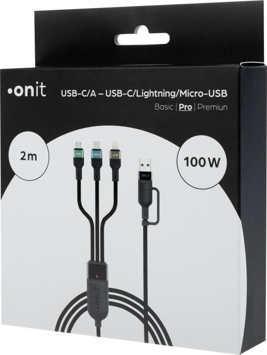 Immagine prodotto Onit USB A/USB C – USB C/Ligthning/Micro USB B (2 m, USB 2.0, 100 W)