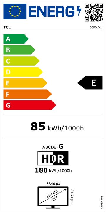 Energie-Label TCL TELEVISION 65P8L (65", QLED, 4K, 2026)
