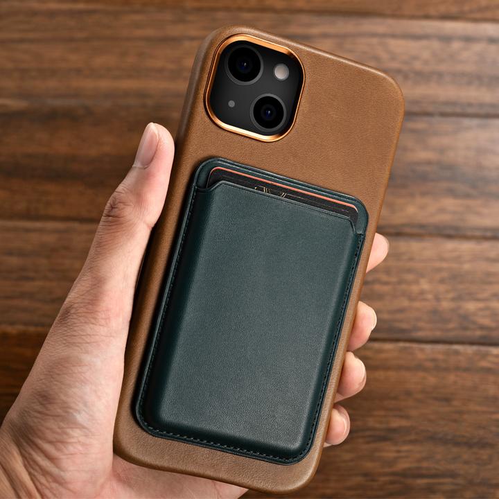 Actual product image iCarer Leather Oil Wax Case Covered in Genuine Leather for iPhone 13 Black (Compatible with MagSafe) (Apple iPhone 13)