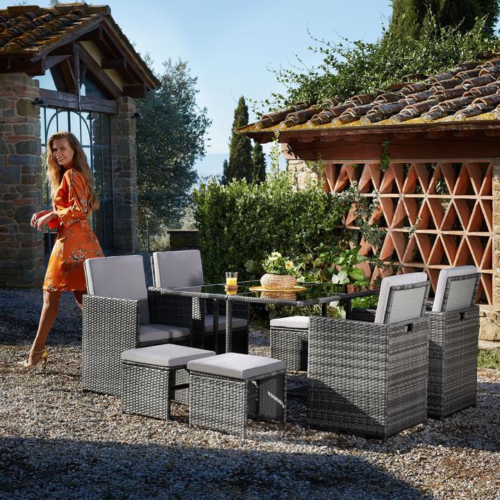 Actual product image tectake Rattan garden furniture set Bilbao 4+4+1 with protective cover, variant 2