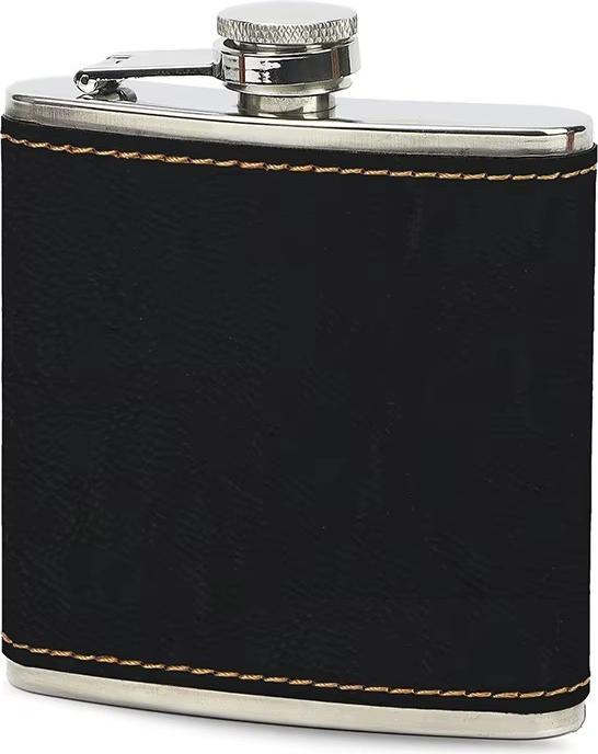Swissdetector Flacon de Luxe - Stainless steel flask with leather lining - Black (237 ml)
