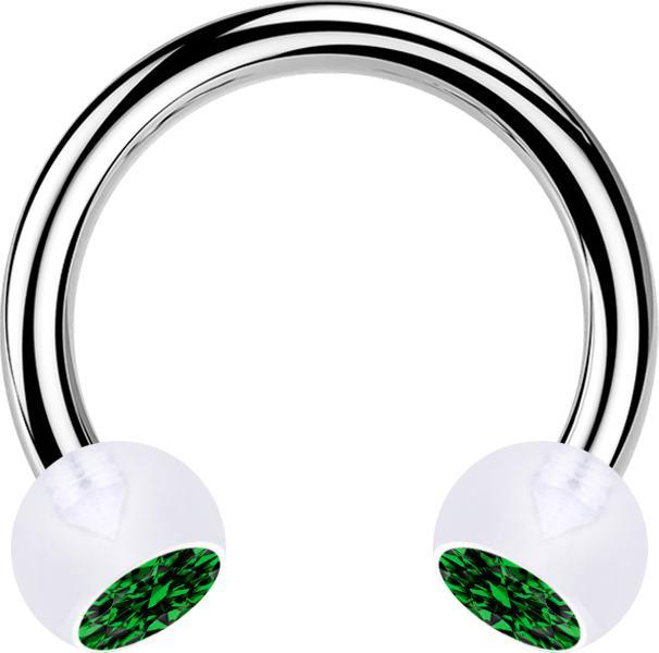 Actual product image Star Piercing Micro Circular Barbell silver with two balls transparent crystal green (without brass, Bioflex, Surgical steel 316L)