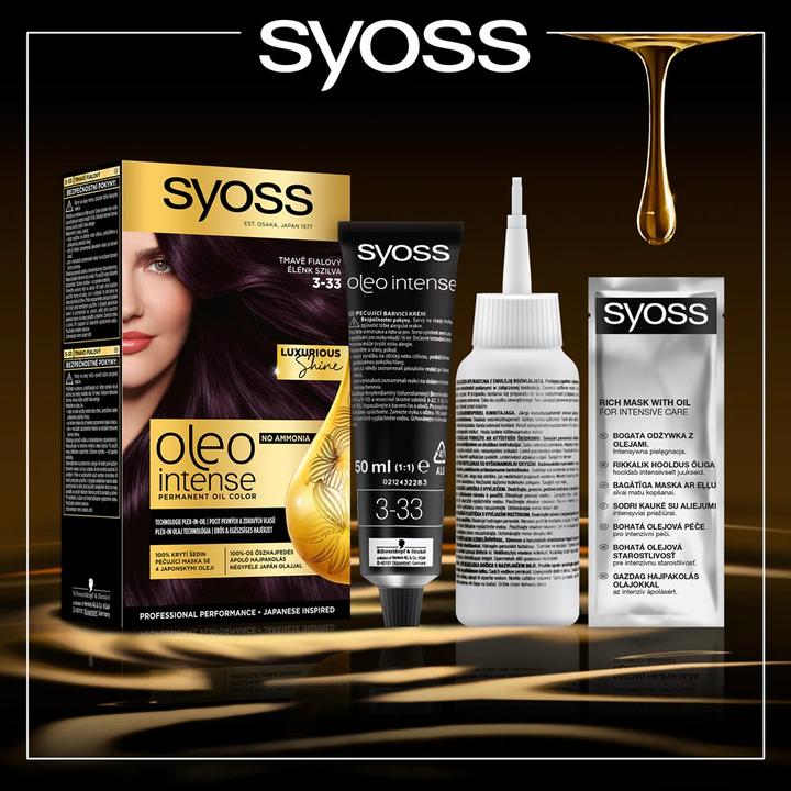 Actual product image Syoss Oleo Intense permanently colouring hair dye with oils 3-33 Rich Plum (3-33 Rich Plum)