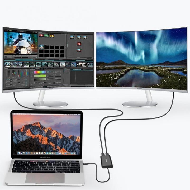 Image du produit Choetech Adaptateur de prise USB Type-C Thunderbolt 3 (40Gbps) vers 2 x DisplayPort 4K 60Hz Noir (USB-C, 8.50 cm)