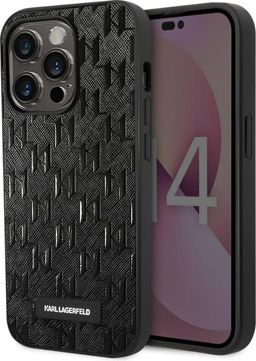 Actual product image Karl Lagerfeld Saffiano Mono Metal Logo - iPhone 14 Pro case (czarny) (Apple iPhone 14 Pro)