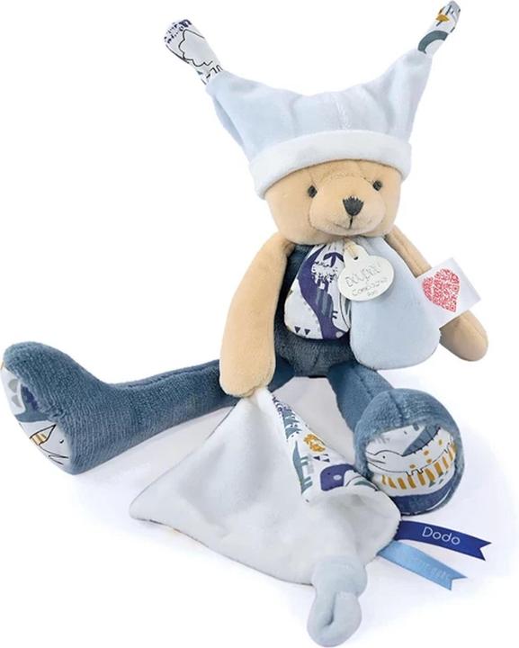 Doudou et Compagnie Schlenker-Bär mit Schmusetuch Tag&Nacht, blau 35cm