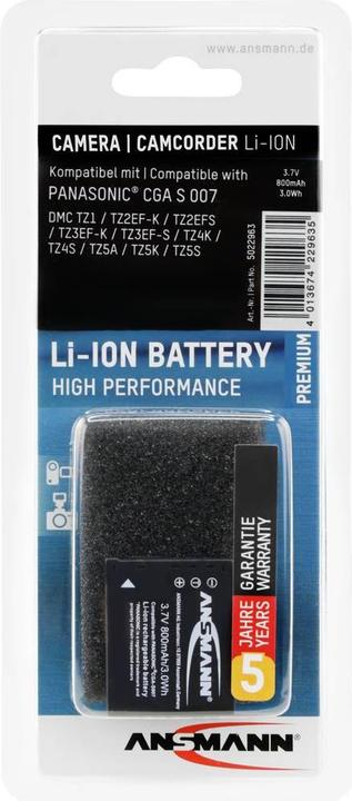Image du produit Ansmann Panasonic CGA-S007 Batterie rechargeable (Batterie de l'appareil photo)