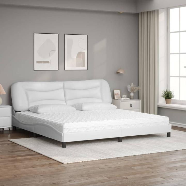 Actual product image VidaXL Bed Upholstered bed Double bed Faux leather bed with mattress White 200x200cm (200 x 200 cm)