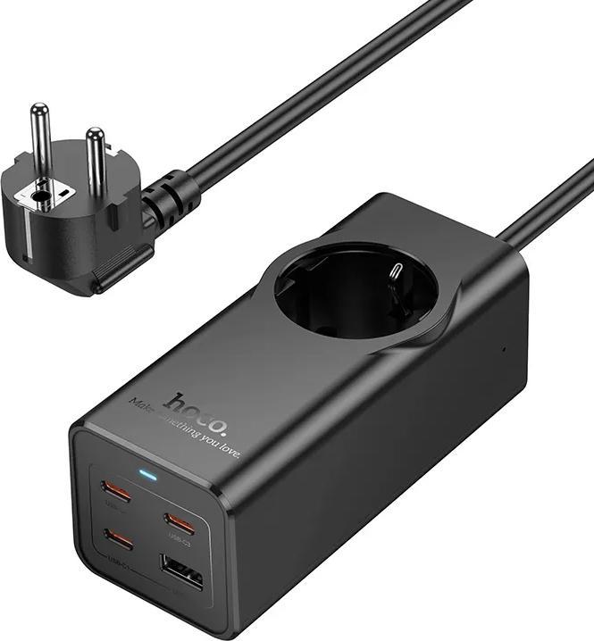 Image du produit Hoco Adapter extension cord 1 socket + USB A + 3 x Type C PD QC3.0 3A 67W NS9 2 m black (67 W, 4 ports)