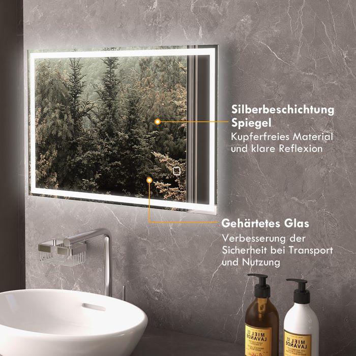 Produktbild Swisshandel24 Badspiegel, Badezimmerspiegel mit LED-Leuchte, 80 x 60 cm Wandspiegel beschlagfreier Lichtspiegel mi (50 x 70 x 4 cm)