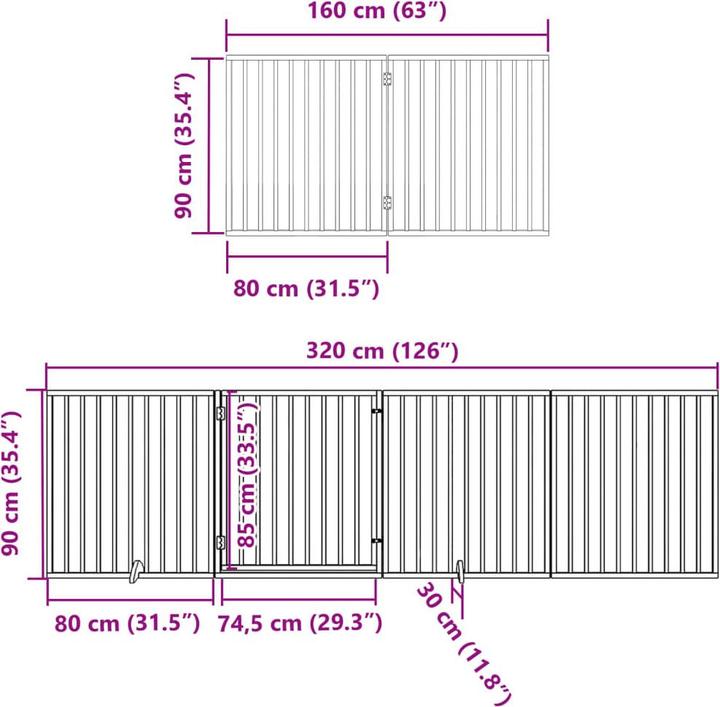 Produktbild vidaXL Hundetor mit Tür Absperrgitter Hunde Schutzgitter Faltbar 10-tlg. Holz (80 cm)