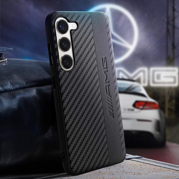 Immagine prodotto Mercedes AMG AMHCS23SBLSCA S23 S911 custodia rigida nera in carbonio con strisce e rilievo (Samsung Galaxy S23)