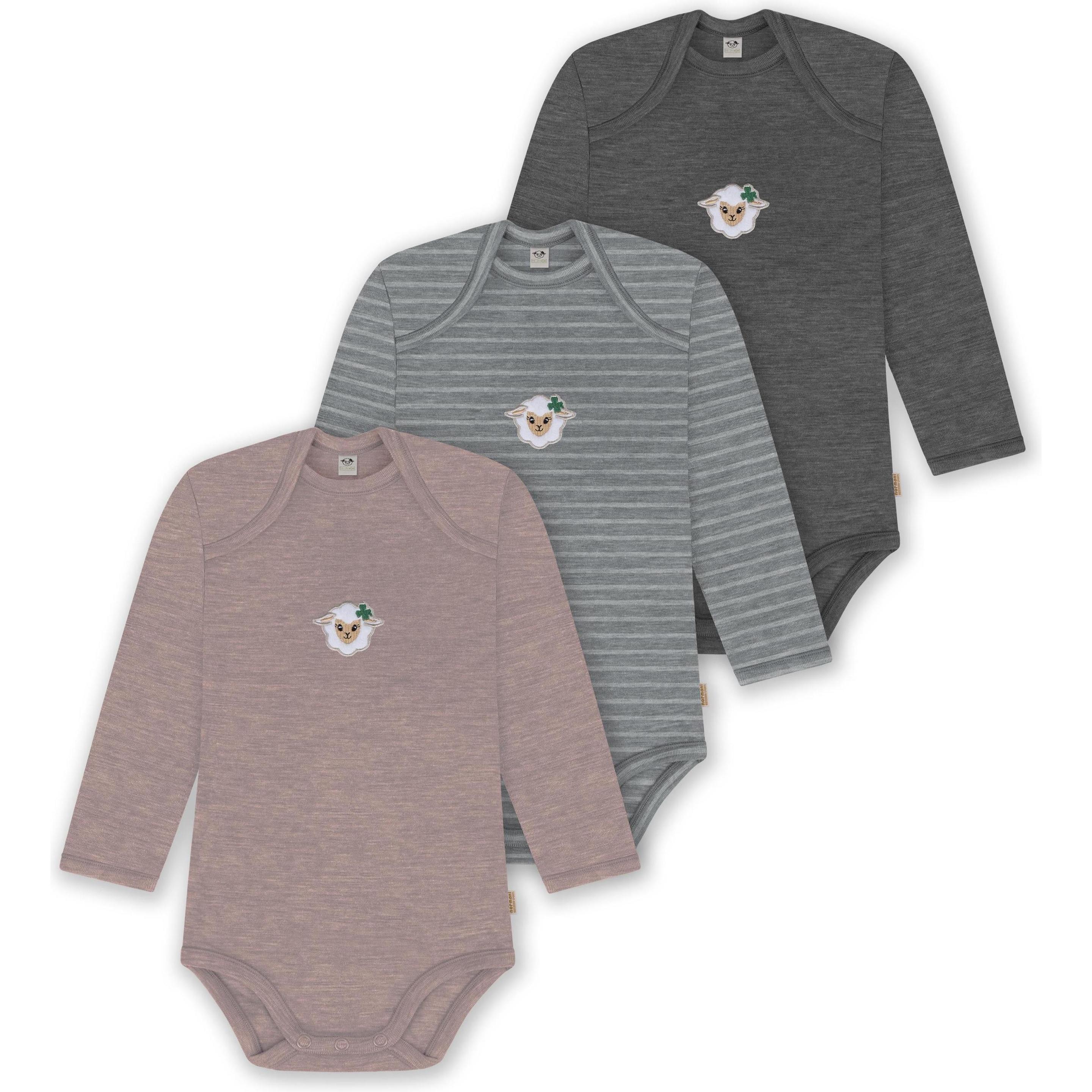 Normani, Herren, Body, 3er Pack Baby Merino Body Langarm „Auckland" - 9383, Grau, (68)