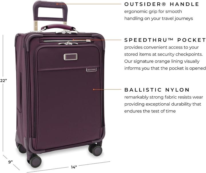 Actual product image Briggs & Riley Baseline Spinner Plum Carry On Essential Hand Luggage