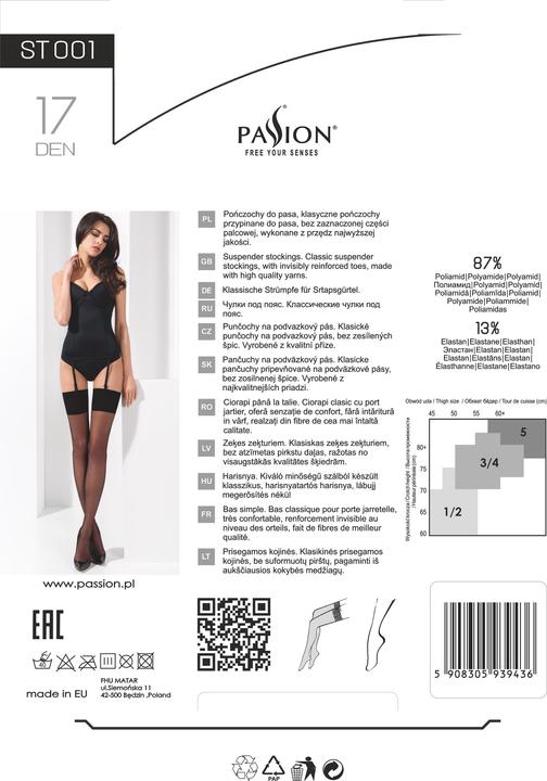 Produktbild Passion PE ST001 Strapsstrümpfe weiss 17den 3/4 (L, XL)