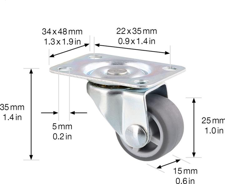 Produktbild Wagner System Möbel-Lenkrolle klassisch ø 25 mm mit Anschraubplatte soft