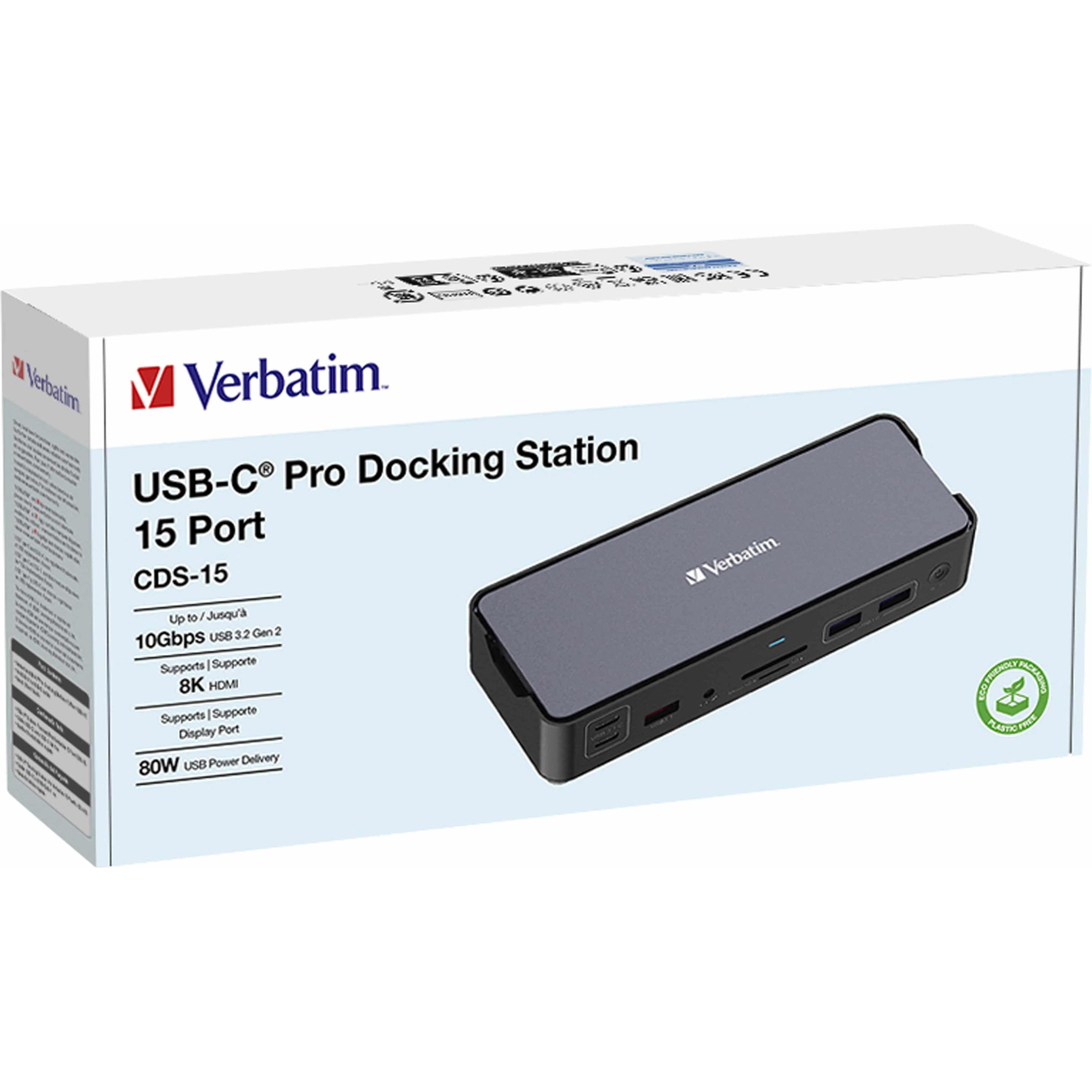 Thumbnail - Verbatim Pro CDS-15 (USB-C, 15 Ports), Dockingstation + USB Hub, Schwarz, Grau
