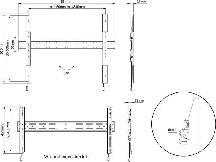 Actual product image Multibrackets Universal Wallmount Fixed X Large (Wall, 90", 75 kg)