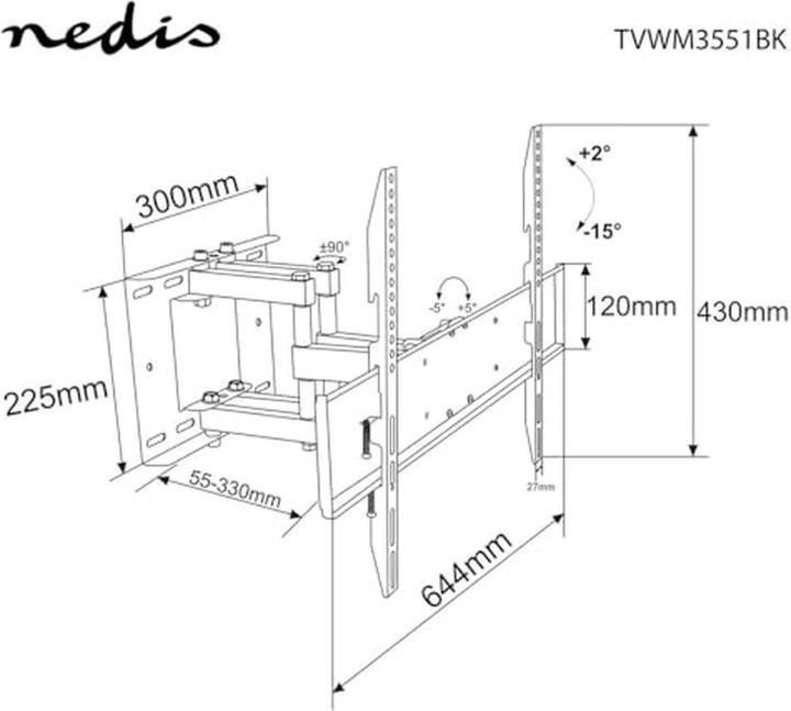 Actual product image Nedis TVWM3551BK Full-motion TV wall mount 37-80 " max screen weight: 35 kg Min. wall spacing (Wall, 80", 35 kg)