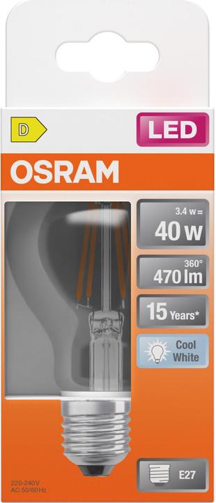 Image du produit Osram LED Leuchtmittel LED Retrofit CLASSIC A 3.4W 840 Clear E27 Neutralweiss 4099854466380 (E27, 470 lm, 6x)