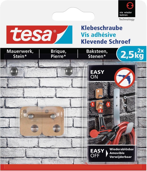 tesa Klebeschraube für Mauerwerk & Stein, viereckig