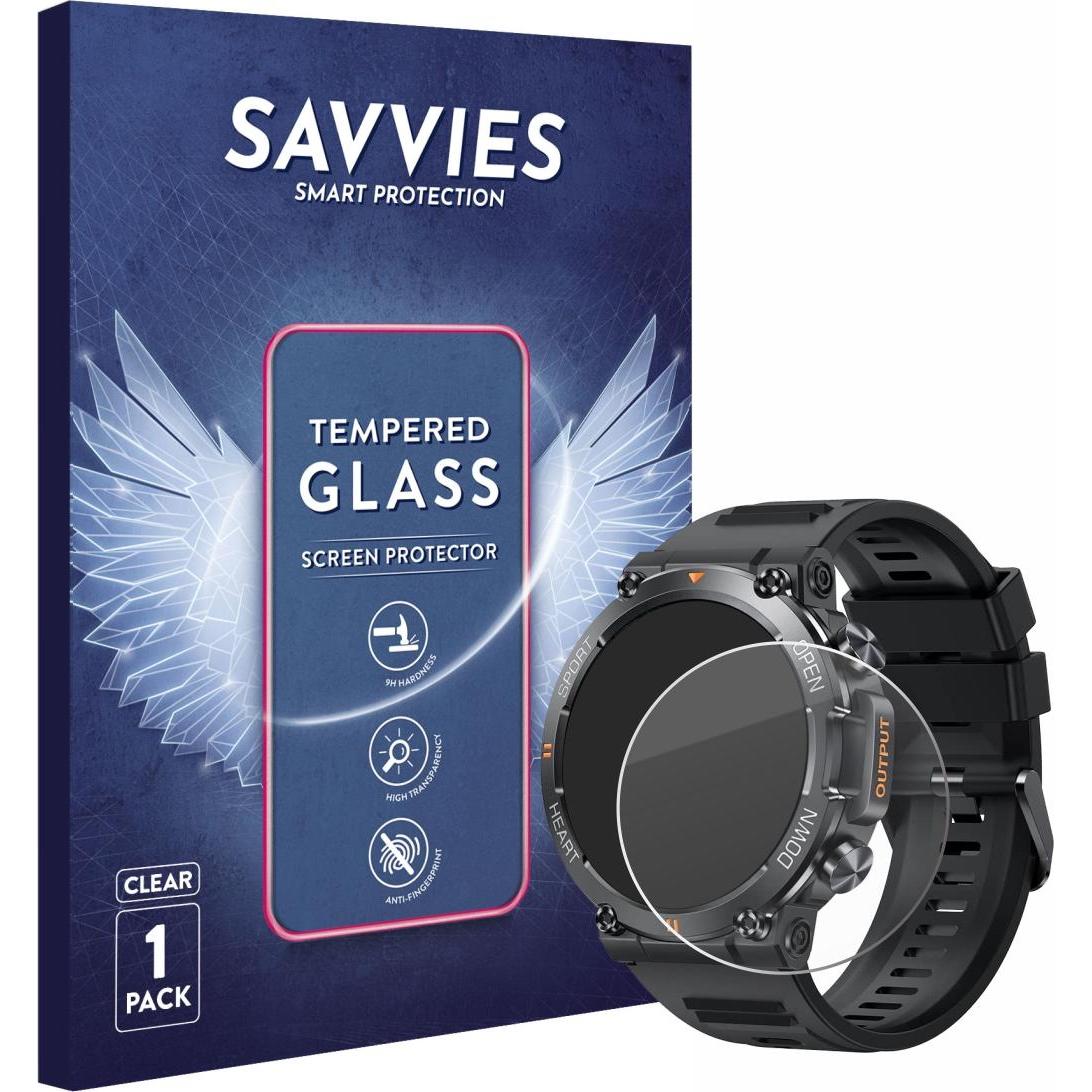 Savvies Panzerglas Schutzglas Displayschutz, Smartwatch Schutzfolie, Transparent