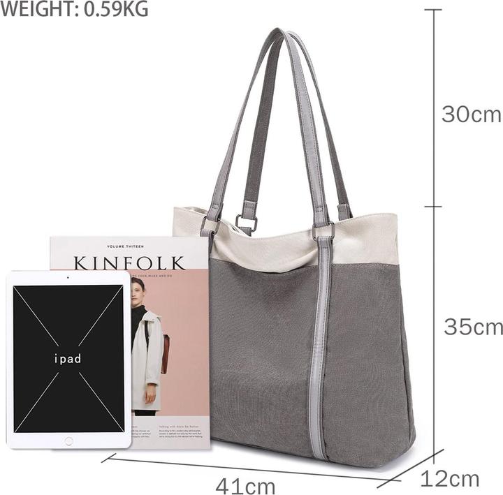 Produktbild Only-Bags.Store Handtasche Umhängetasche Canvas Casual Grosse Tasche Shopper Elegant für Büro Schule Arbeit