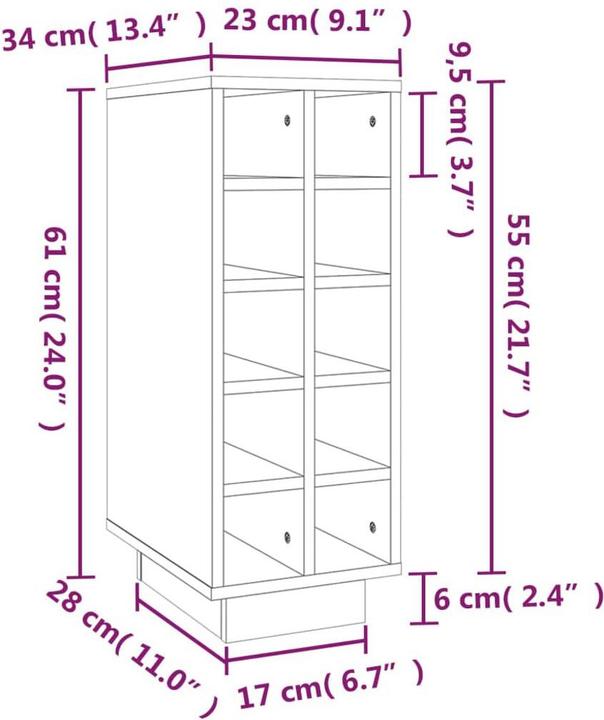 Produktbild vidaXL Weinregal (10 Flaschen, 23 x 34 x 61 cm)