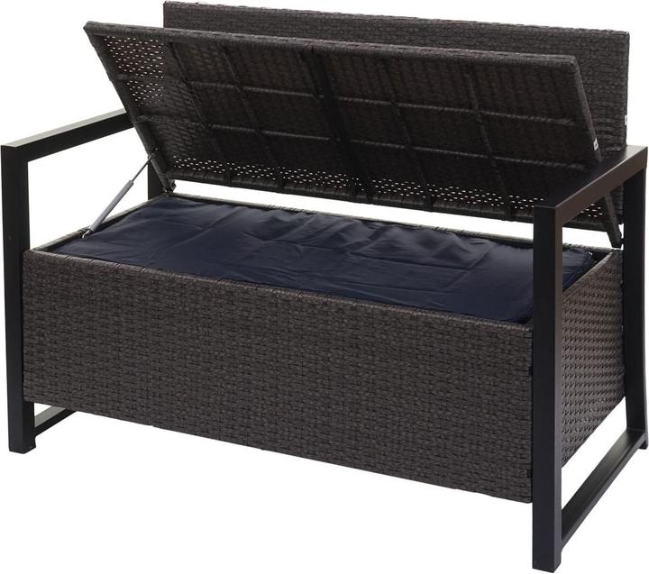 Produktbild Swisshandel24 Poly-Rattan 2er Sitzbank, Gartenbank Truhenbank, Staufach Aufbewahrung Sitzkissen - grau, Kissen bei