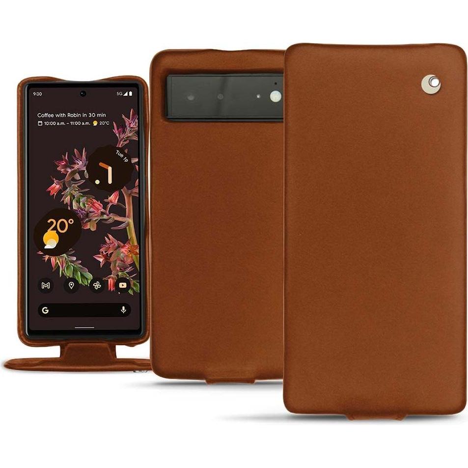 Noreve Lederschutzhülle vertikal (Google Pixel 6), Smartphone Hülle, Braun