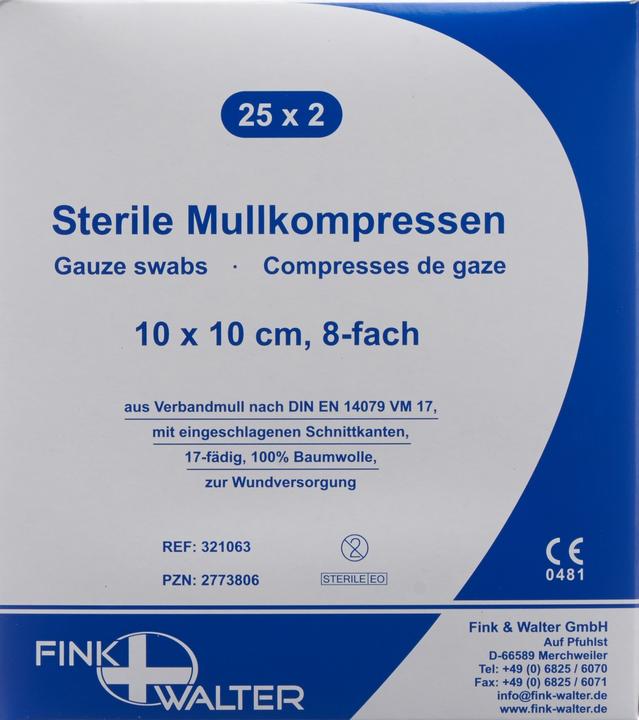Actual product image Fiwa Mullkompressen 10x10cm steril 8-fach 17-fädig