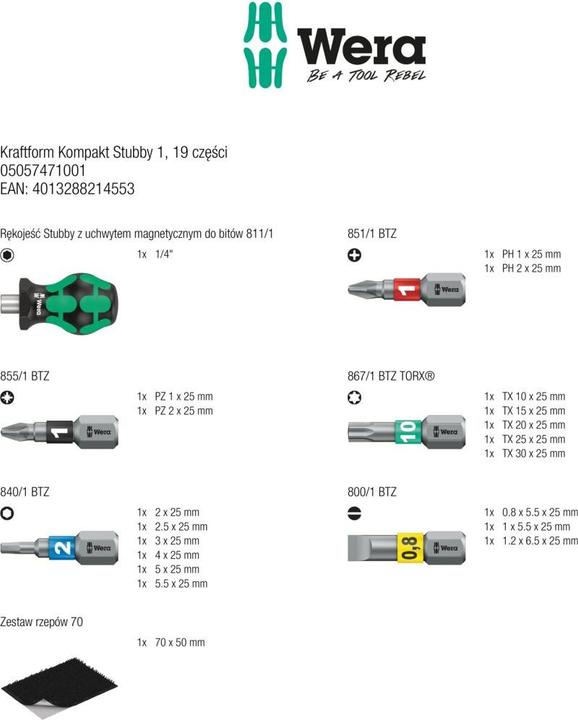 Energie-Label Wera Kraftform Kompakt Stubby 1 (Bit-Halter)