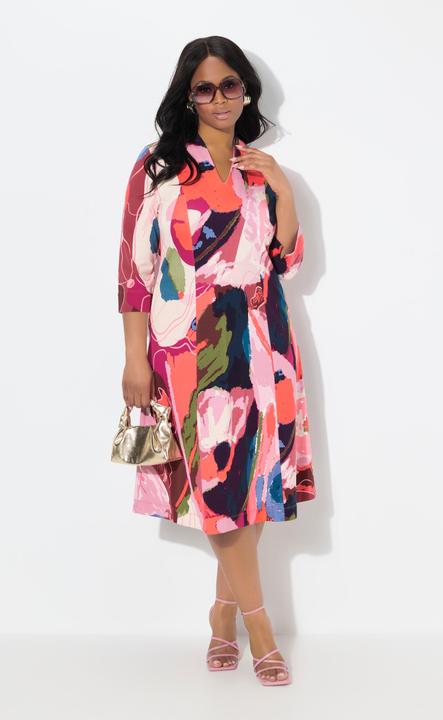 Image du produit Ulla Popken Robe midi point de Rome. Col calice et manches 3/4 (54)