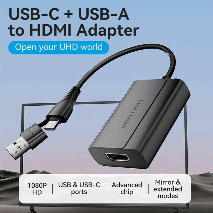 Produktbild Vention USB-C + USB-A to HDMI Adapter 0.15M Gray Aluminium Alloy Type (HDMI, USB Typ-C, USB-A, 15 cm)
