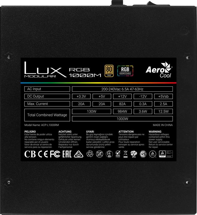 Image du produit AeroCool Alimentation ATX Lux RGB - 1000W (Noir) (1000 W)