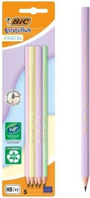 Immagine prodotto Bic Matite EVOLUTION PASTEL HB rosa, viola, verde, giallo, 5 pezzi. (HB, 5x)