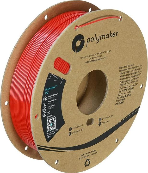 Image du produit Polymaker PolyMax Tough PC Rot 1,75 mm 750 g (Carbone, 1.75 mm, 750 g, Rouge)