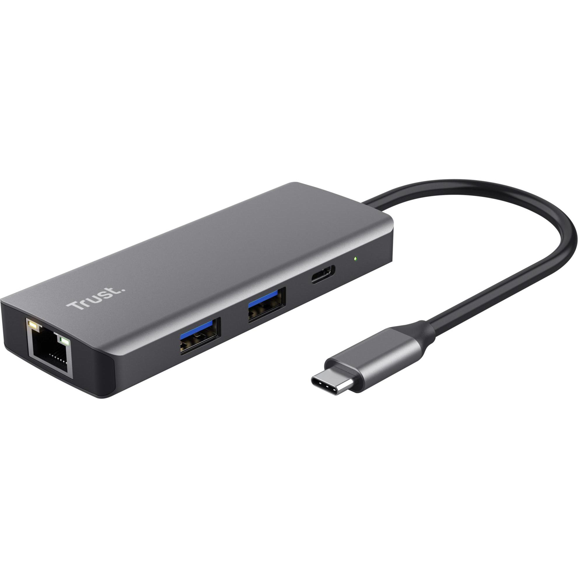 Trust Dalyx (USB-C, 6 Ports), Dockingstation + USB Hub, Silber