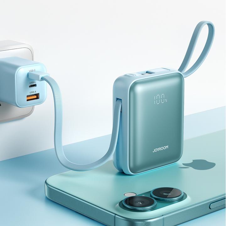 Produktbild Joyroom 22.5W Powerbank 10000mAh Fast Charging with Dual Cables - Blue (10000 mAh, 22.50 W, 38.50 Wh)