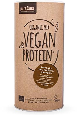 Produktbild Purasana Vegan Protein Mix - Hemp / Pea / Rice / Sunflower & Pumpkin (400g Dose) (Kakao-Schokolade, 1 Stk., 400 g)