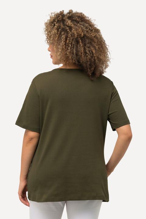 Actual product image Ulla Popken Double Layer Rounded V-Neck Slim Fit Tee (62)