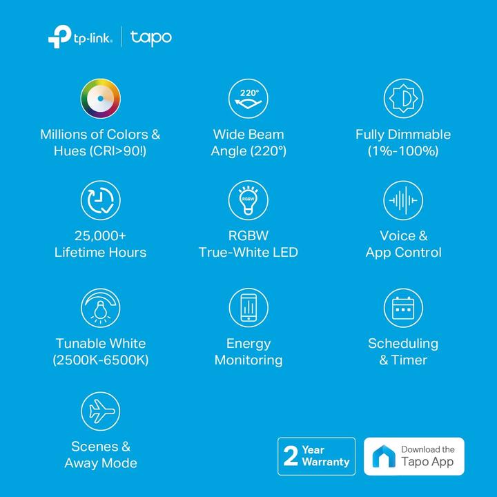 Image du produit TP-Link Tapo L530E (4-pack) (E27, 8.70 W, 806 lm, 4 x, F)